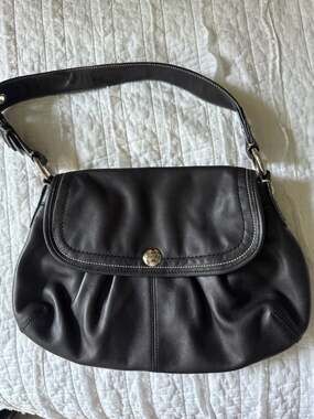 Coach Soho Black Pleated Leather Flap Shoulder Bag F13729